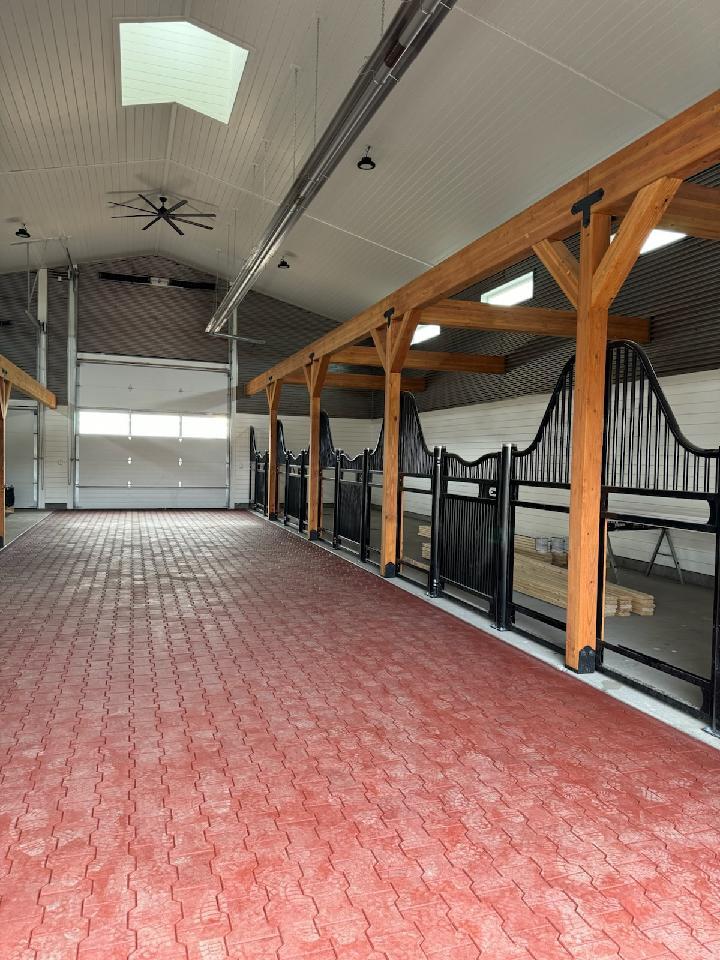 Dog bone pavers on a barn floow
